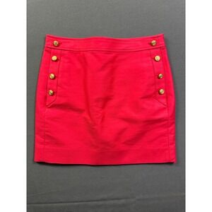 J Crew Red Nautical Sailor Mini Skirt Gold Anchor Button Twill Preppy Skirt Sz 0